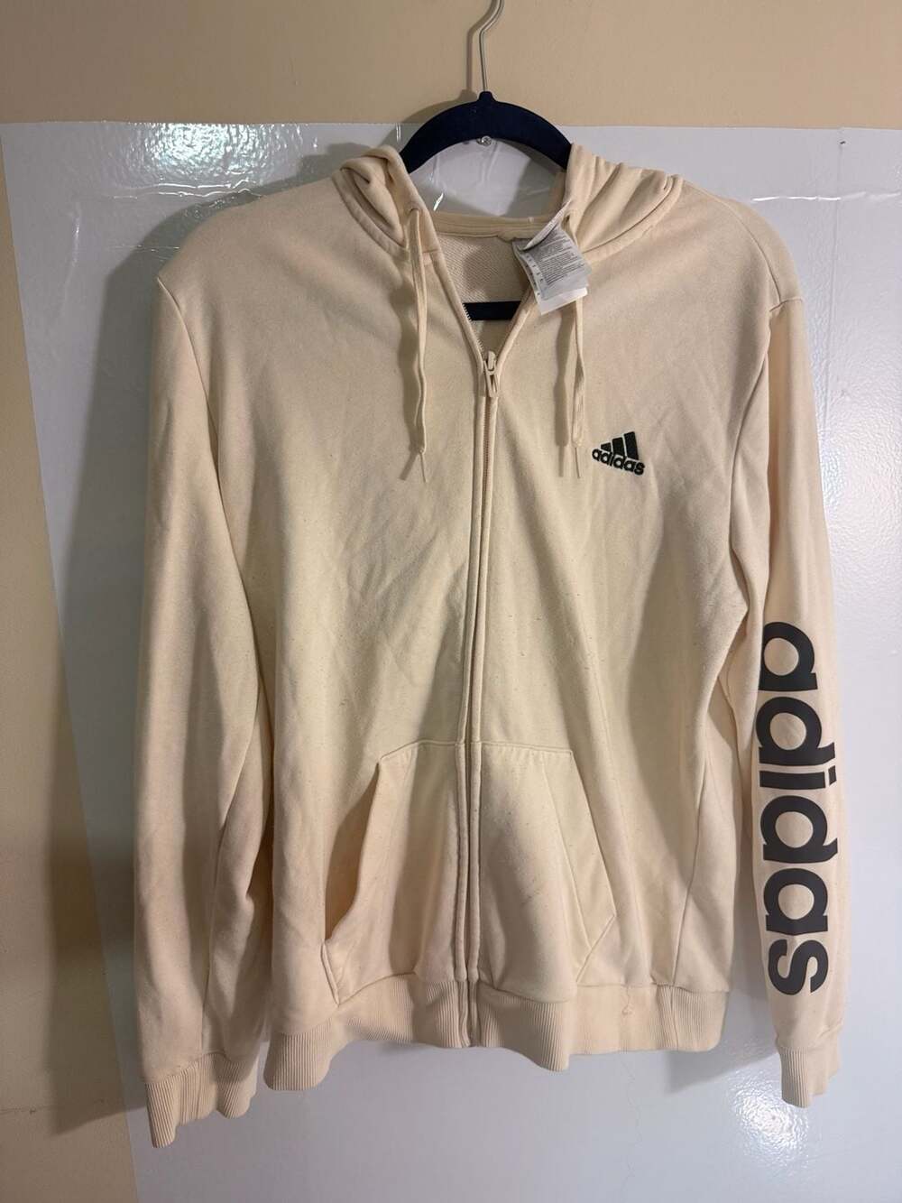 Adidas Essentials Logo Full-Zip Hoodie Size L Cream